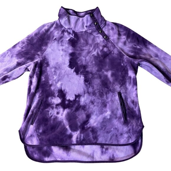 Green Tea Fleece Pullover Womens XL Purple Tie Dye Snap Neck Pockets Used - Picture 4 of 13